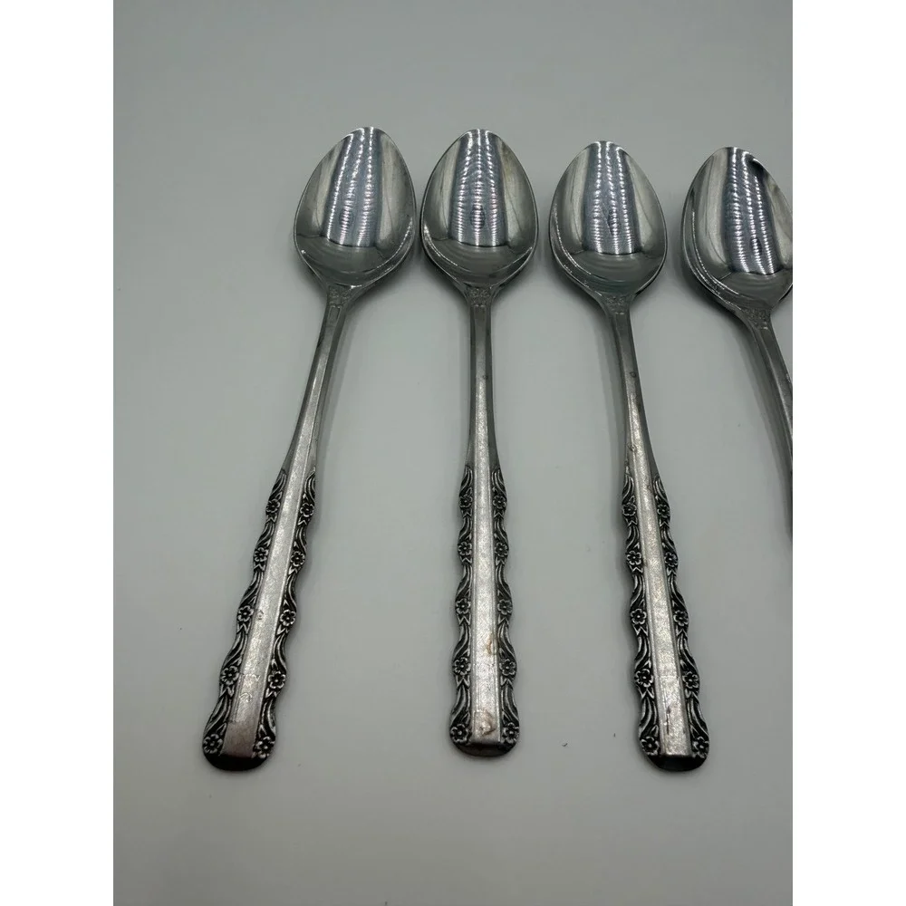 Ekco Eterna Florentine Stainless Teaspoons Set of 6 Floral Flatware Hong Kong